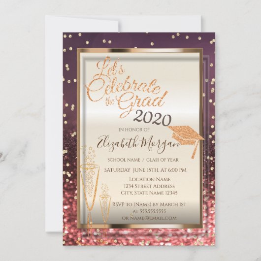 Bokeh, Glitter Graduation Cap, Glass Afstuderen Kaart (Voorkant)