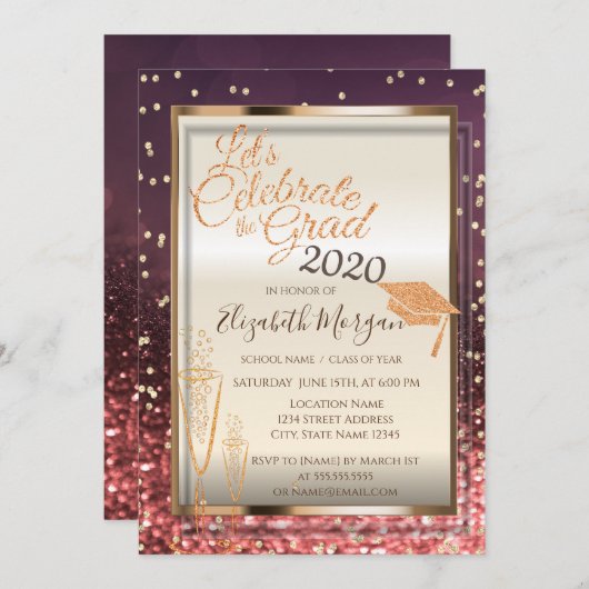 Bokeh, Glitter Graduation Cap, Glass Afstuderen Kaart (Voorkant / Achterkant)