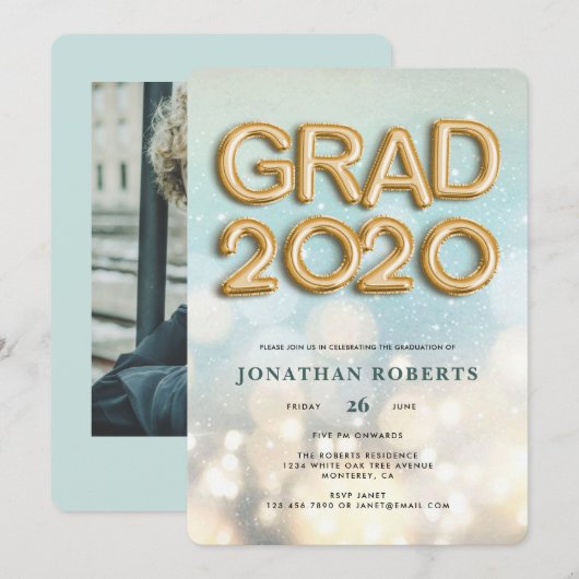 Bokeh Gold Foil Afstudeerder 2020 Kaart (Voorkant / Achterkant)