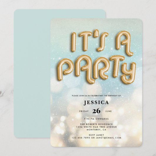 Bokeh Gold Foil ballontype Birthday Kaart (Voorkant / Achterkant)