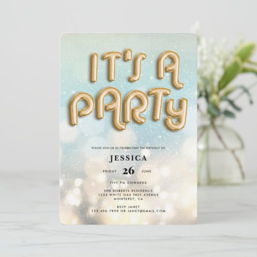 Bokeh Gold Foil ballontype Birthday Kaart (Staand voorkant)