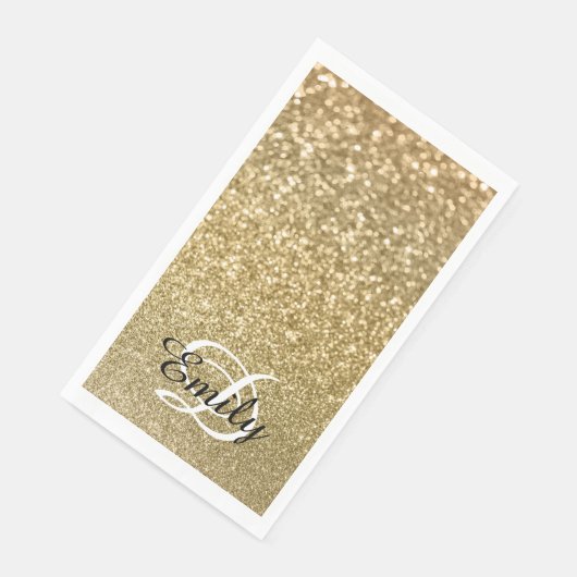Bokeh Gold Glitter Black en White Monogram Servet (Hoek)