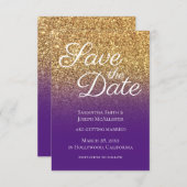 Bokeh Gold Glitter Royal Paars Ombre Save The Date (Voorkant / Achterkant)