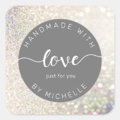 bokeh gold iridescent glitter handgemaakt met lief vierkante sticker (Voorkant)