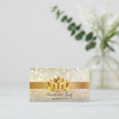 Bokeh Gold, Lotus Flower Yoga Instructor Business Visitekaartje (Staand voorkant)