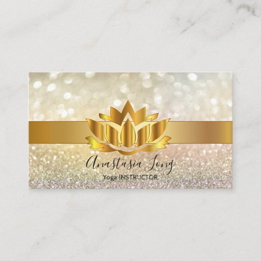 Bokeh Gold, Lotus Flower Yoga Instructor Business Visitekaartje (Voorkant)