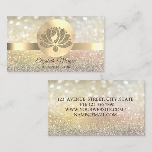 Bokeh Gold, Lotus Flower Yoga Instructor Visitekaartje (Voorkant / Achterkant)