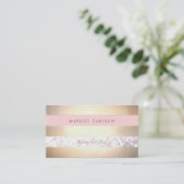Bokeh Gold Striped Light Pink Makeup Artist Visitekaartje (Staand voorkant)