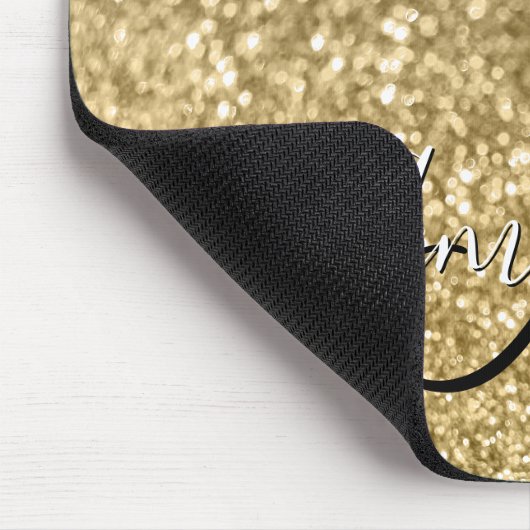 Bokeh Golden Glitter Black en White Monogram Muismat (Hoek)