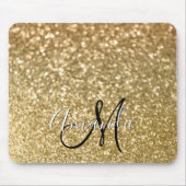 Bokeh Golden Glitter Black en White Monogram Muismat (Voorkant)