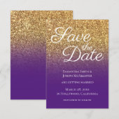 Bokeh Goud Glitter Konings Paars Ombre Save The Date (Voorkant / Achterkant)