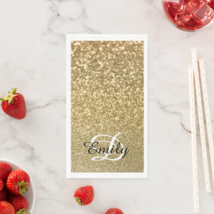 Bokeh Gouden Glitter Zwart en Wit Monogram Servet