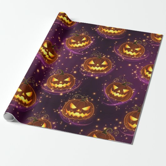 Bokeh Halloween | Glowende Jack-O'-Lantern (2) Cadeaupapier (Uitgerold)