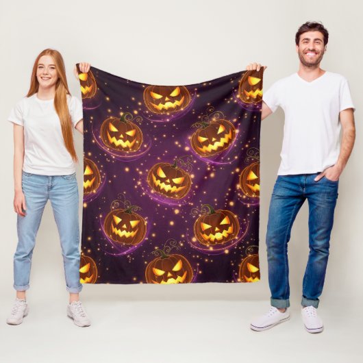 Bokeh Halloween | Glowende Jack-O'-Lantern (2) Fleece Deken (In situ)