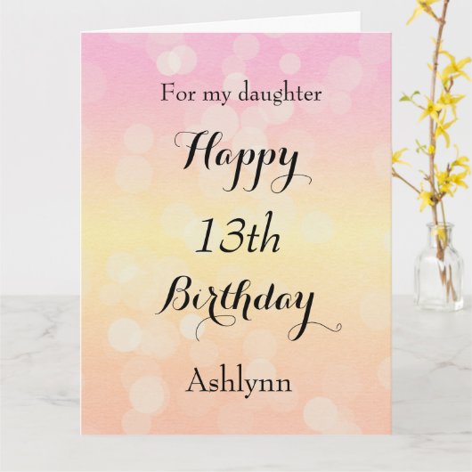  Bokeh Happy 13th Birthday Daughter Kaart (Gele Bloem)