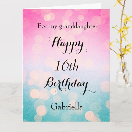  Bokeh Happy 16e Verjaardag Kleindochter Kaart (Gele Bloem)
