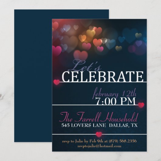 Bokeh Hearts valentijn Love Party Invite Kaart (Voorkant / Achterkant)