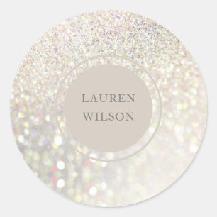 bokeh iridescent glitter monogram ronde sticker