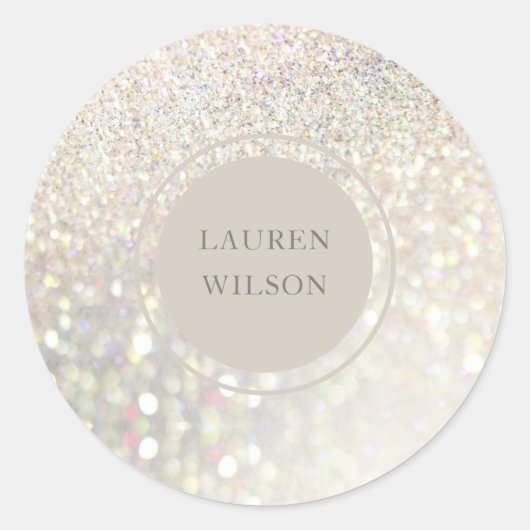 bokeh iridescent glitter monogram ronde sticker (Voorkant)
