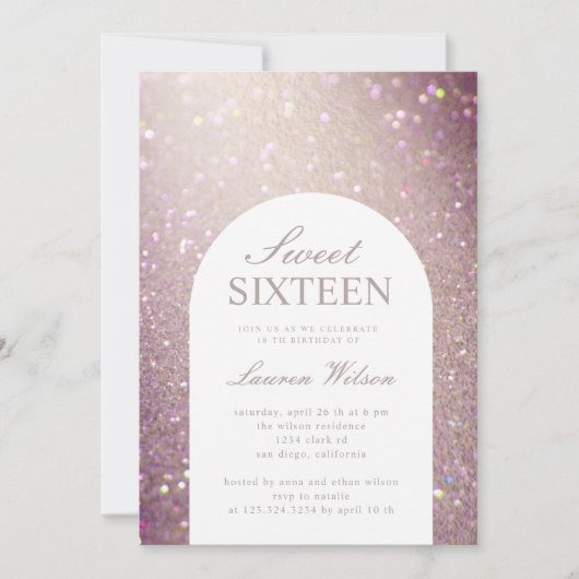 bokeh iridescent koperen glitter zoete zestien kaart (Voorkant)