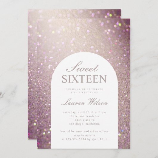 bokeh iridescent koperen glitter zoete zestien kaart (Voorkant / Achterkant)