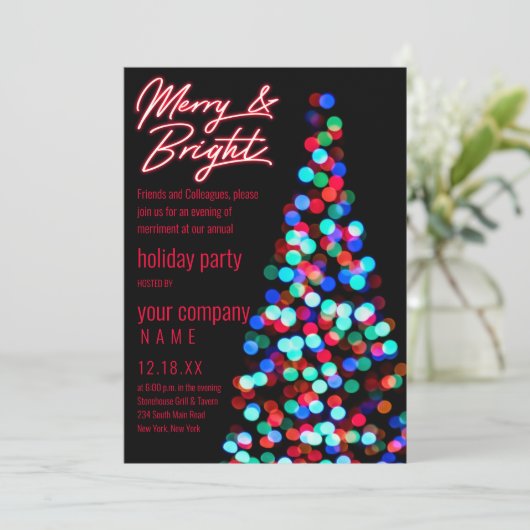 Bokeh kerstboom Corporate Holiday Party Kaart (Staand voorkant)