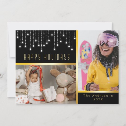 Bokeh Kerstmis Poinsettia Fairy Lights Gold Foto Kaart (Voorkant)