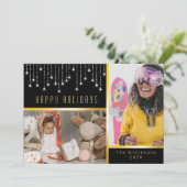 Bokeh Kerstmis Poinsettia Fairy Lights Gold Foto Kaart (Staand voorkant)