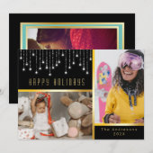 Bokeh Kerstmis Poinsettia Fairy Lights Gold Foto Kaart (Voorkant / Achterkant)