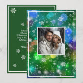 Bokeh Kerstverlichting Sneeuwvlokken Foto Feestdagenkaart (Voorkant / Achterkant)