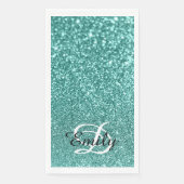 Bokeh Licht Teal Glitter Persoonlijk Monogram Servet (Voorkant)