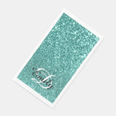 Bokeh Licht Teal Glitter Persoonlijk Monogram Servet (Hoek)
