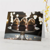 Bokeh lichten cupcakes op dienblad kaart (Gele Bloem)