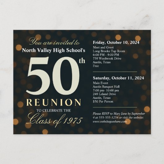Bokeh Lights 50th High School Reunion 2 Day Event Briefkaart (Voorkant)