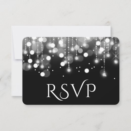 Bokeh Lights Black en White RSVP Kaartje (Voorkant)