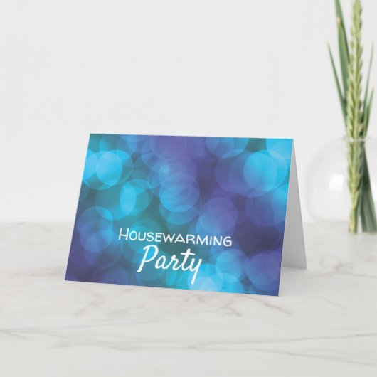 Bokeh Lights, Blue Spot Housewarming Party Invite (Voorkant)