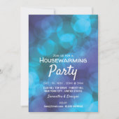 Bokeh Lights, Blue Spot Housewarming Party Invite Aankondiging (Voorkant)