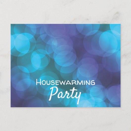 Bokeh Lights, Blue Spot Housewarming Party Invite Uitnodiging Briefkaart (Voorkant)