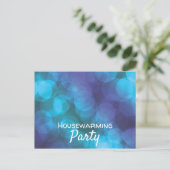 Bokeh Lights, Blue Spot Housewarming Party Invite Uitnodiging Briefkaart (Staand voorkant)
