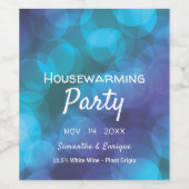 Bokeh Lights, Blue Spot Housewarming Party Wijn Etiket (Enkel label)
