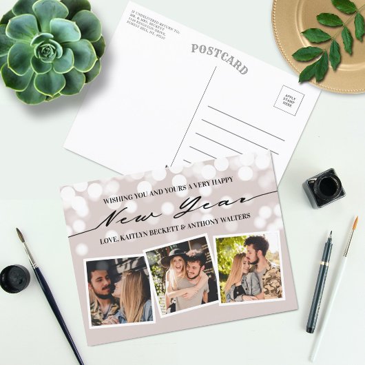 Bokeh Lights | Nieuwjaar 3 Foto-collage Feestdagenkaart