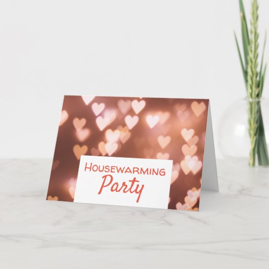 Bokeh Lights, Roze Heart Housewarming Party Invite (Voorkant)