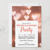 Bokeh Lights, Roze Heart Housewarming Party Invite Aankondiging (Voorkant)