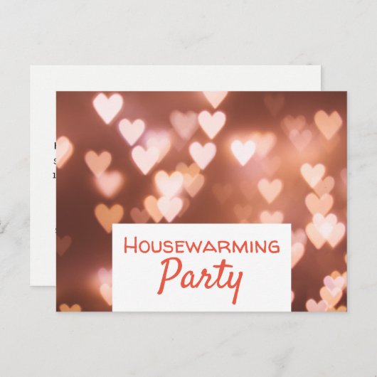 Bokeh Lights, Roze Heart Housewarming Party Invite Uitnodiging Briefkaart (Voorkant / Achterkant)