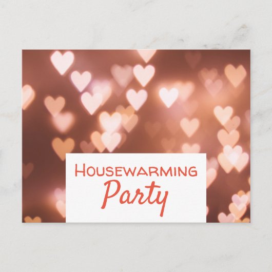 Bokeh Lights, Roze Heart Housewarming Party Invite Uitnodiging Briefkaart (Voorkant)