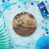 Bokeh Lights & Wood Rustic Sparkle Wedding Papieren Bordje (Feest)