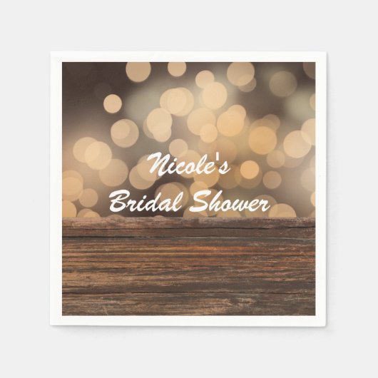 Bokeh Lights & Wood Rustic Sparkle Wedding Servetten (Voorkant)