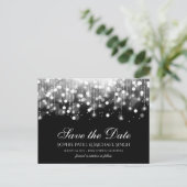 Bokeh Lights Zwart-wit Save the Date Briefkaart (Staand voorkant)