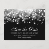 Bokeh Lights Zwart-wit Save the Date Briefkaart (Voorkant)