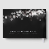 Bokeh Lights Zwart Zilver Script Elegante bruiloft Gastenboek (Achterkant)